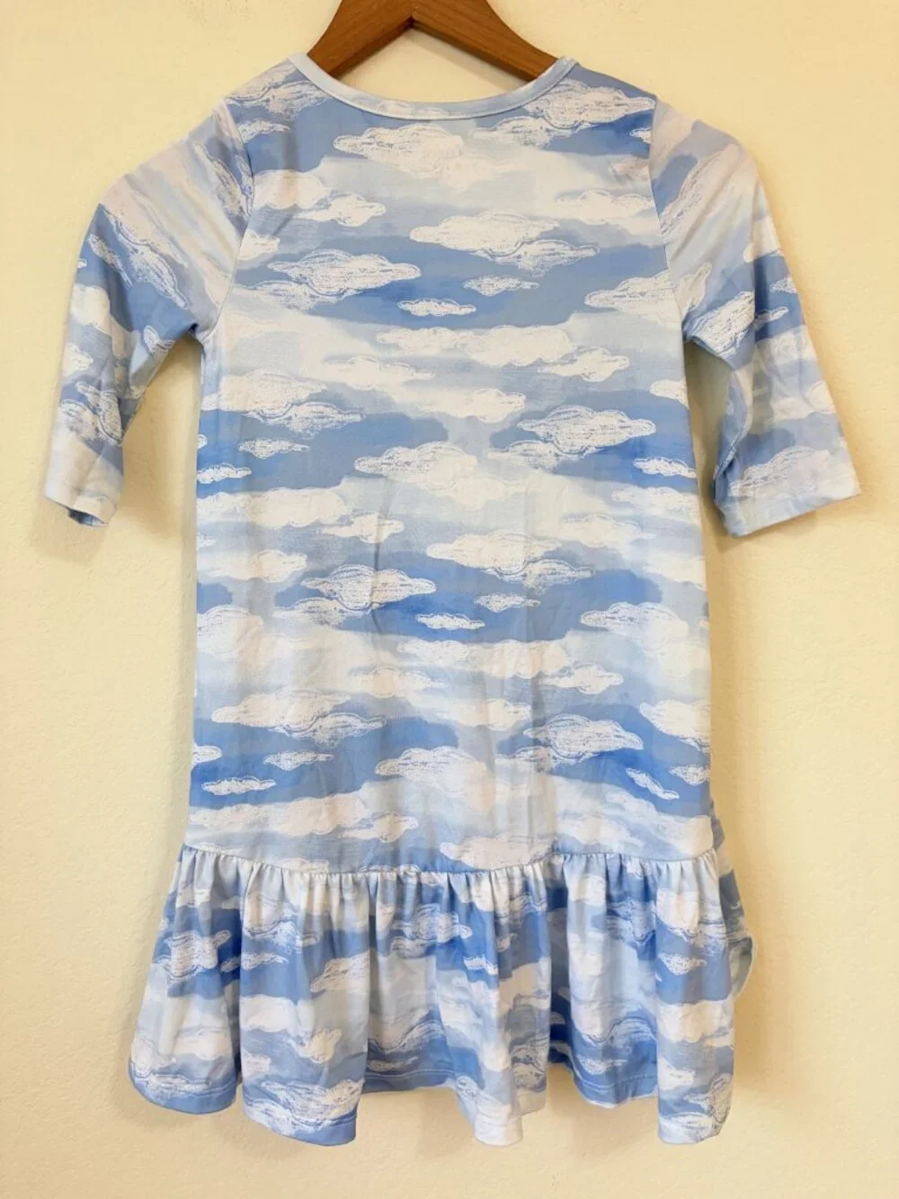 Crown Ivy Dress Girls Small Blue White Cloud Print Ruffle Hem Kids S